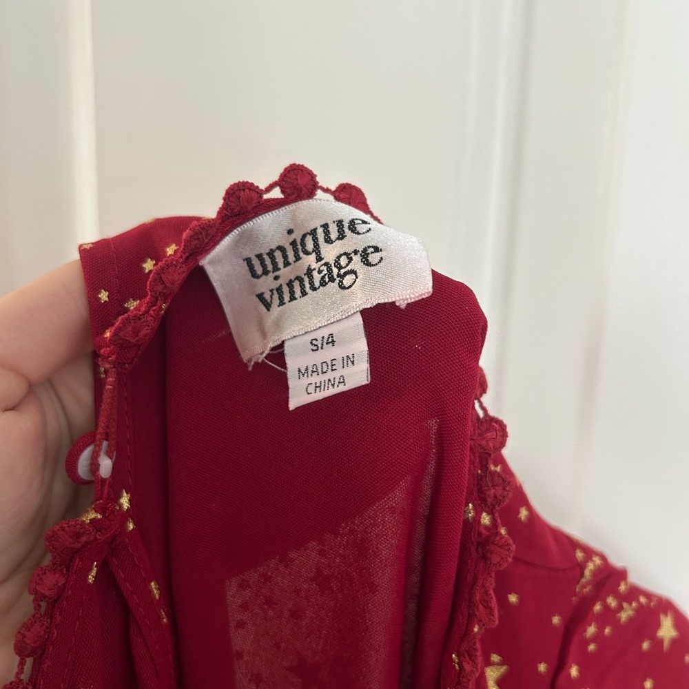 Unique Vintage Red and Gold Starry Midi Dress - Picture 8 of 9